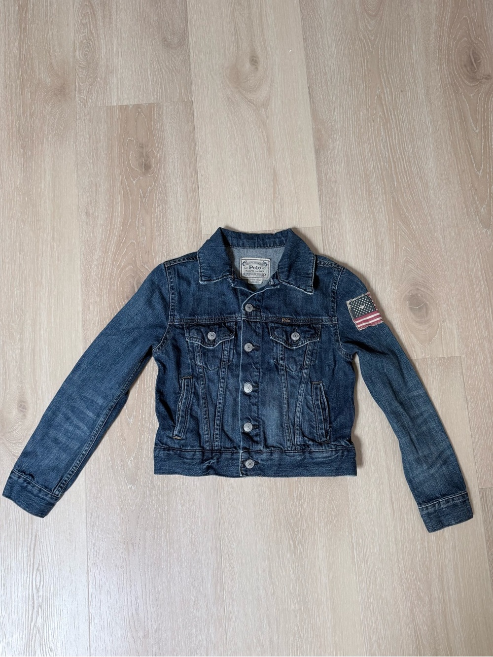 Polo Ralph Lauren Kids Flag Denim Trucker Jacket Size 8 Boy Girl Unisex Jean